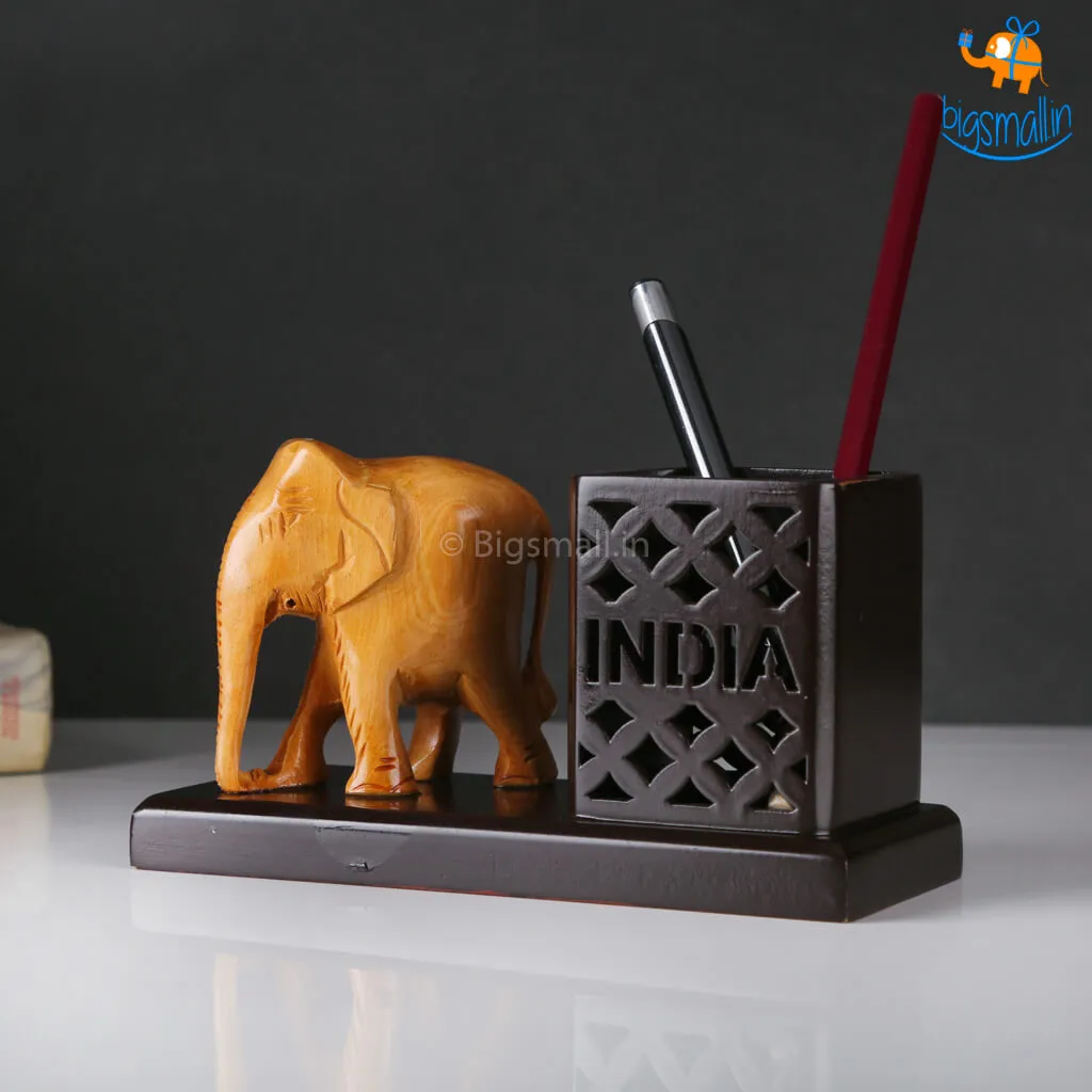 Wooden Elephant Pen Stand