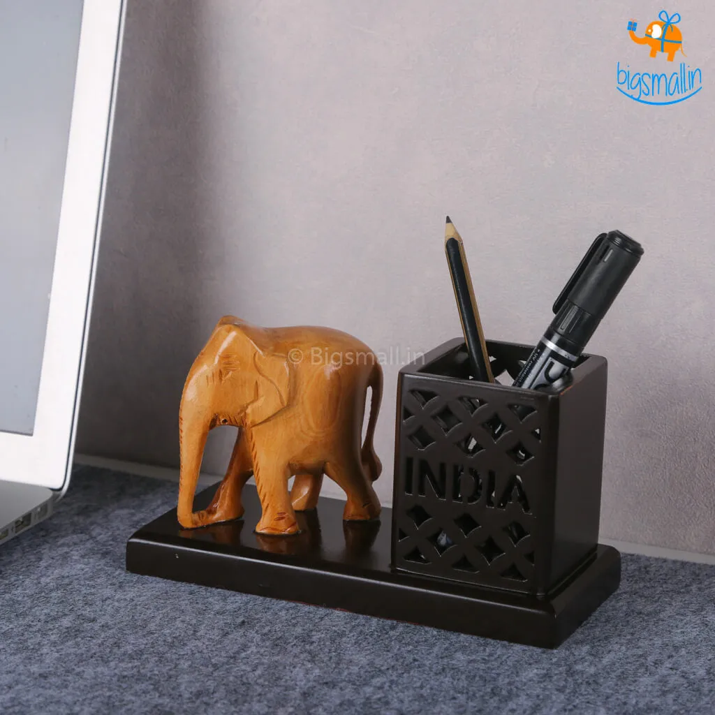 Wooden Elephant Pen Stand