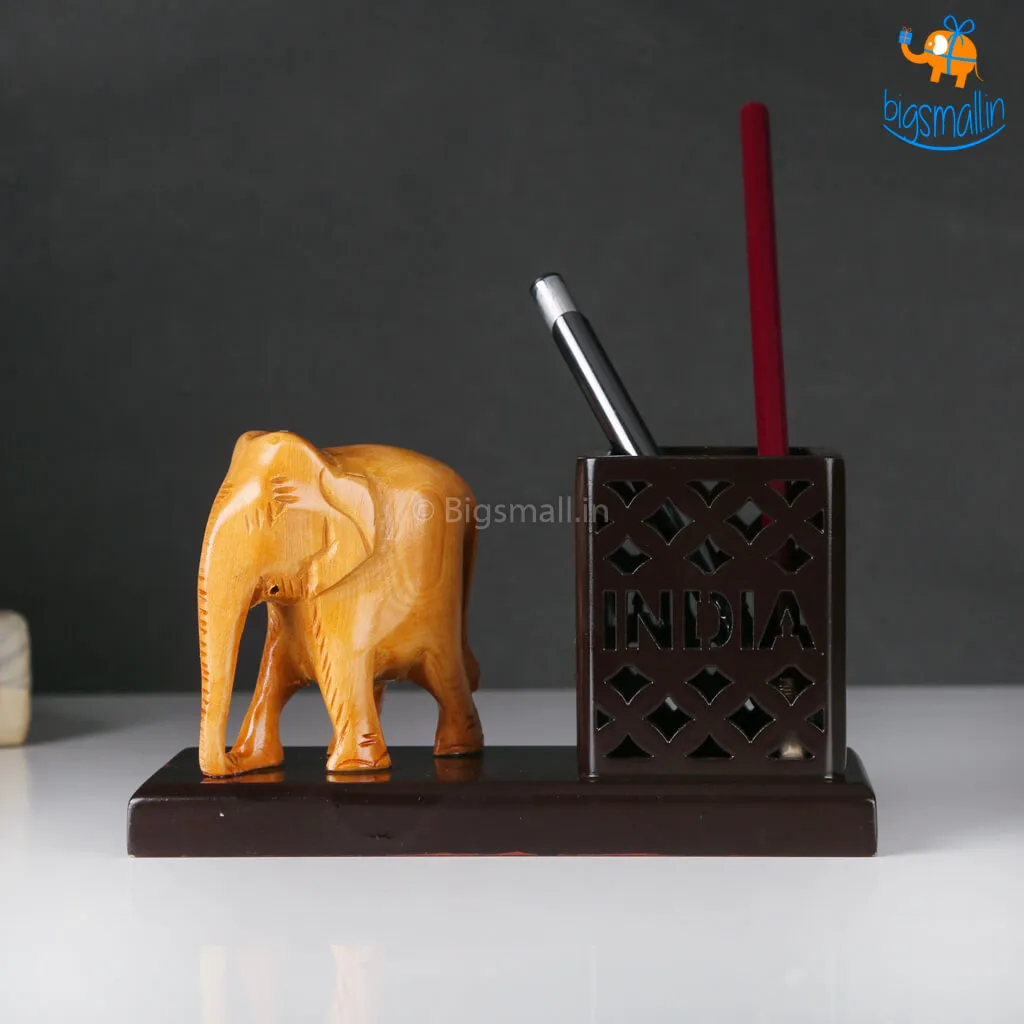 Wooden Elephant Pen Stand