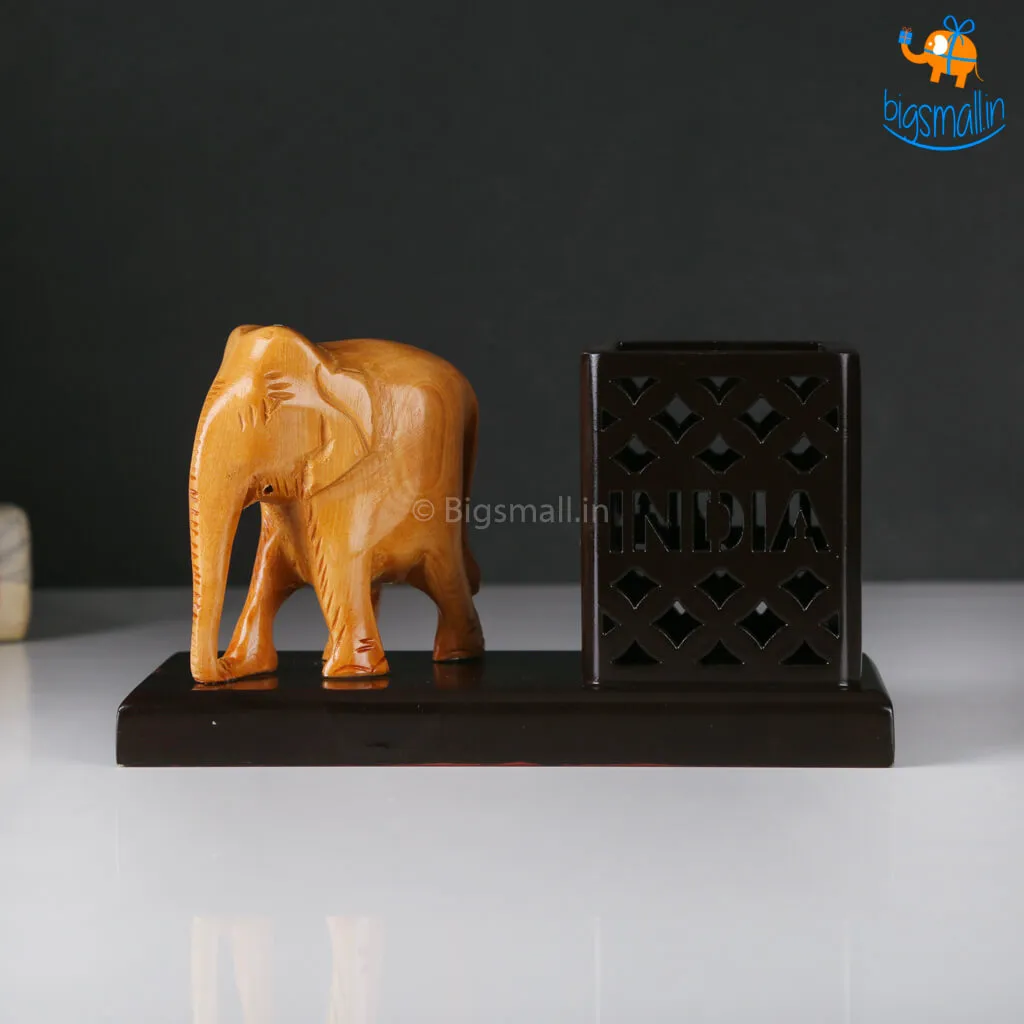 Wooden Elephant Pen Stand