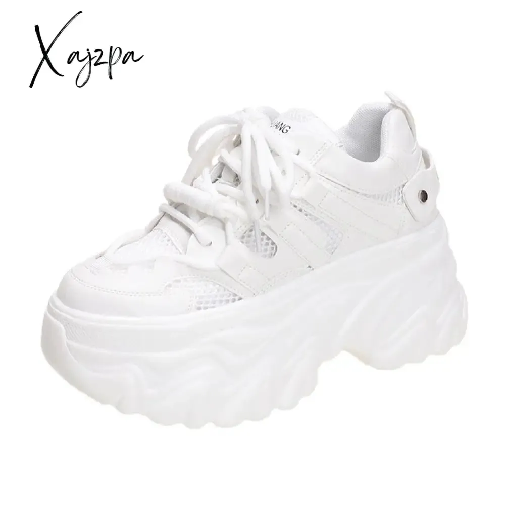 Xajzpa - 8 cm Fashion Women's Chunky Sneakers Black White Platform Tennis Shoes for Women Thick Bottom Breathable Sports Dad Shoes