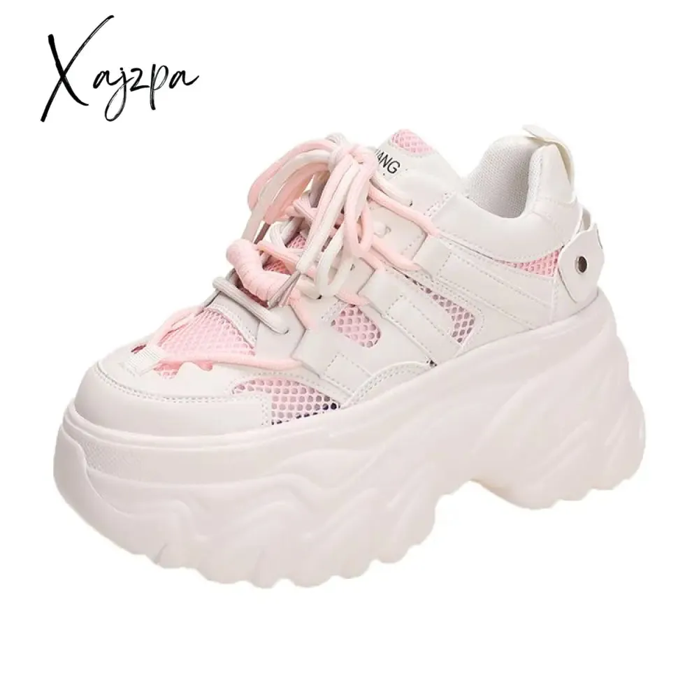 Xajzpa - 8 cm Fashion Women's Chunky Sneakers Black White Platform Tennis Shoes for Women Thick Bottom Breathable Sports Dad Shoes