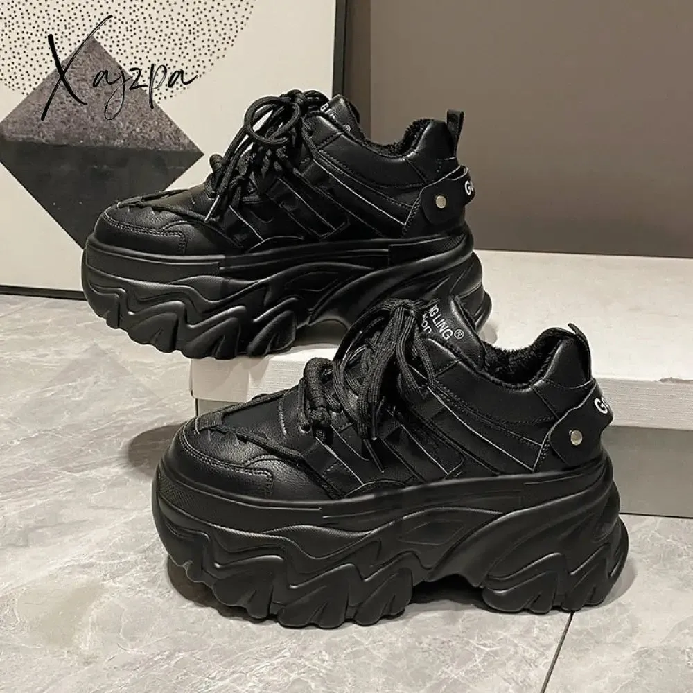 Xajzpa - 8 cm Fashion Women's Chunky Sneakers Black White Platform Tennis Shoes for Women Thick Bottom Breathable Sports Dad Shoes