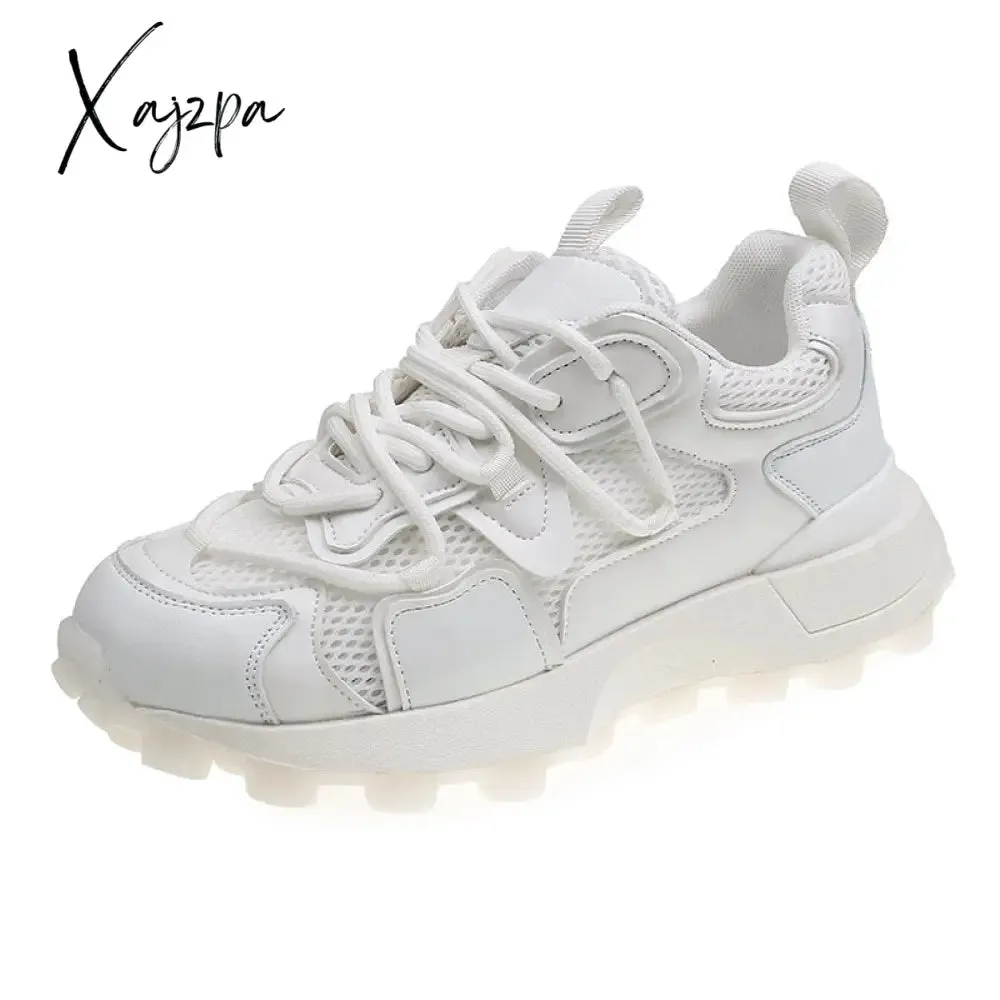 Xajzpa - New Leather Platform Sneakers Women Casual Shoes Chunky Sneaker Increase Designer Thick Sole Dad Shoes Tenis Feminino