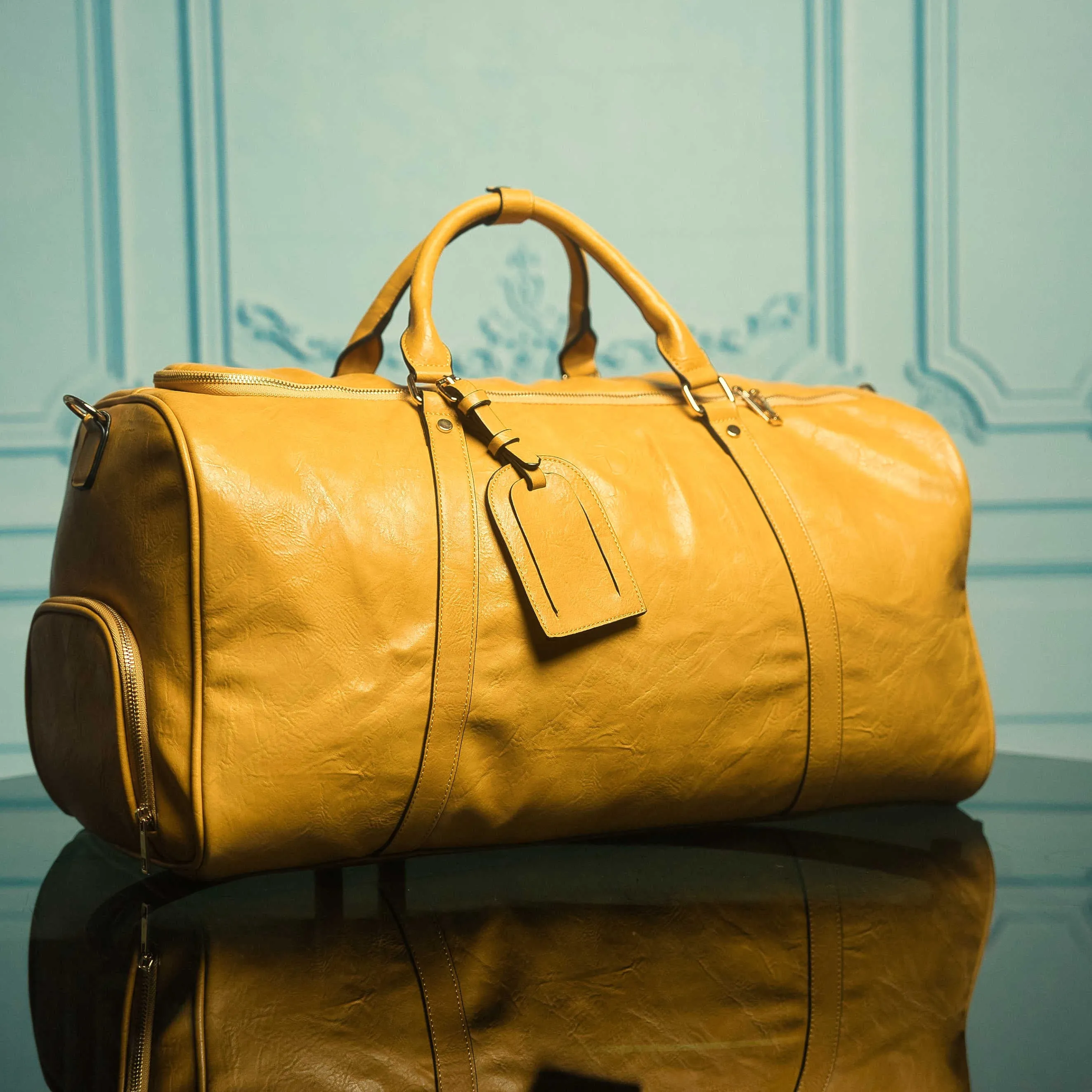 Yellow Tumbled Leather 2 Bag Set (Commuter and Duffle)