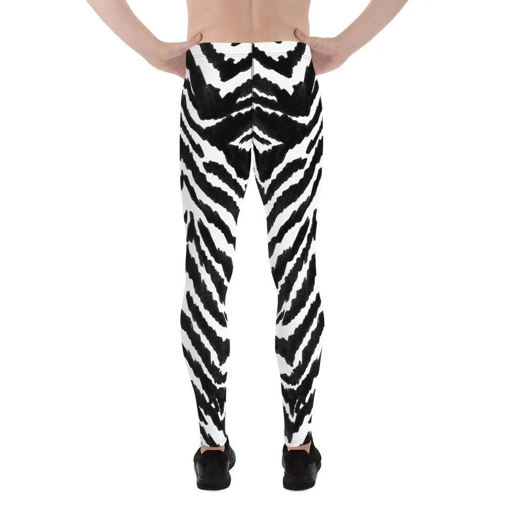 Zebra Print Meggings, Best Black White Animal Print Men's Comfy Leggings-Made in USA/MX/EU