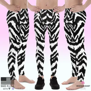 Zebra Print Meggings, Best Black White Animal Print Men's Comfy Leggings-Made in USA/MX/EU